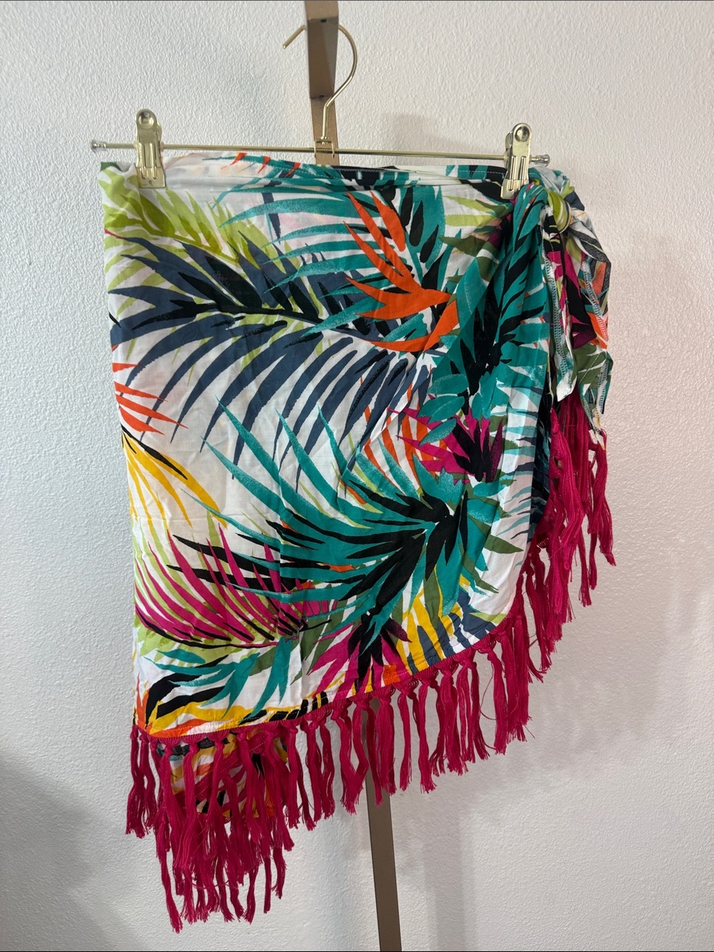 Tropical Palm Leaf Fringe Sarong - Multicolor- 1X- NWT